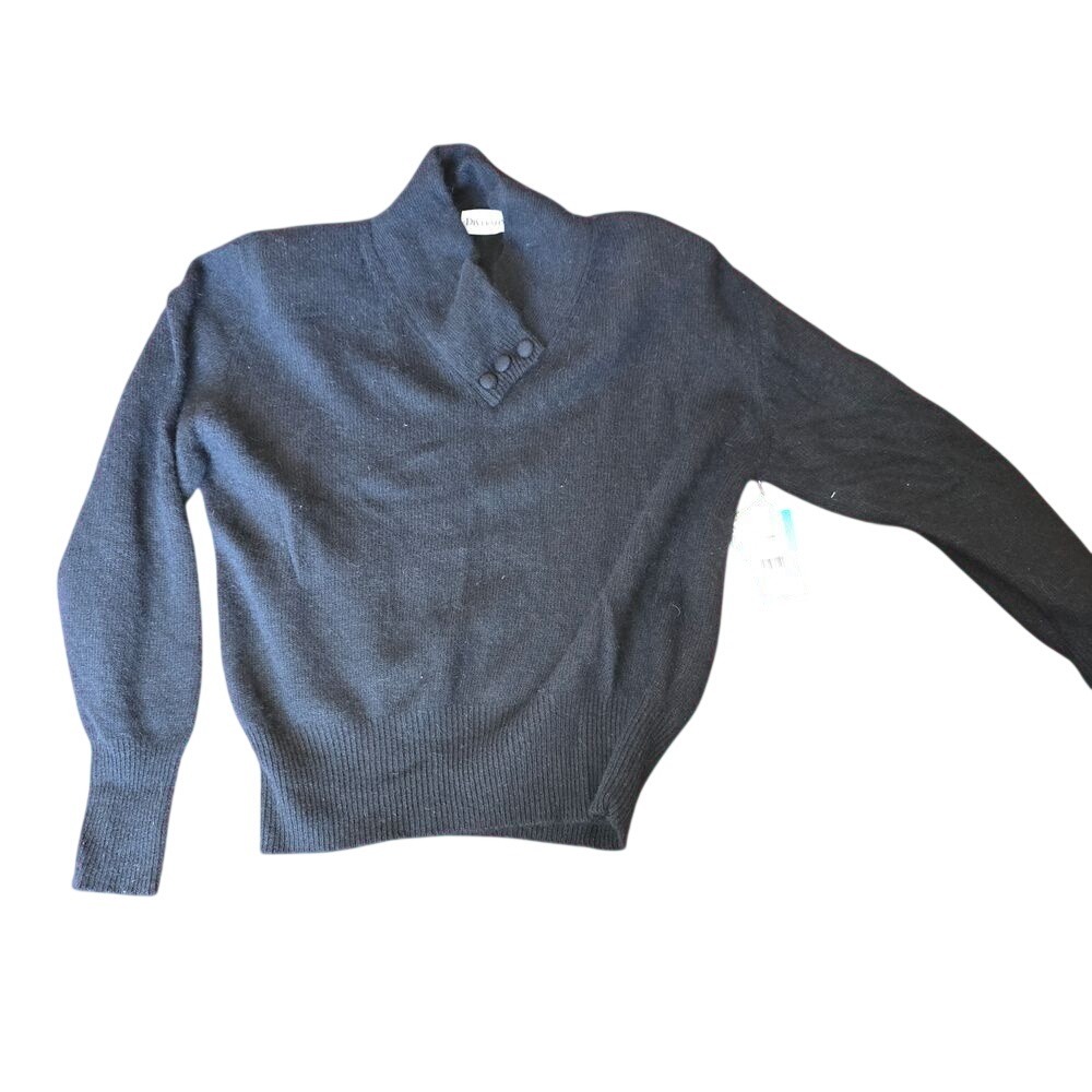 Diversity Brand V-neck Black Sweater Size Large Petite Lambswool Angora‎ VINTAGE